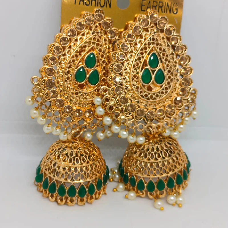 women diamond drop earrings -Khushboo Jewellers Gold Plated Crystal Stone And Pearls Jhumkis Earrings