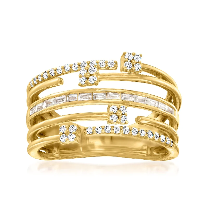 romantic engagement rings -Ross-Simons Baguette and Round Diamond Multi-Row Ring in 18kt Gold Over Sterling