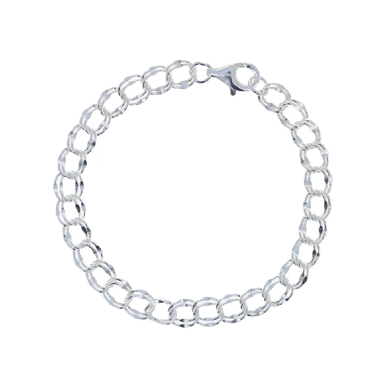 women pearl bracelets -Sterling Double Oval Link Charm Bracelet 6mm