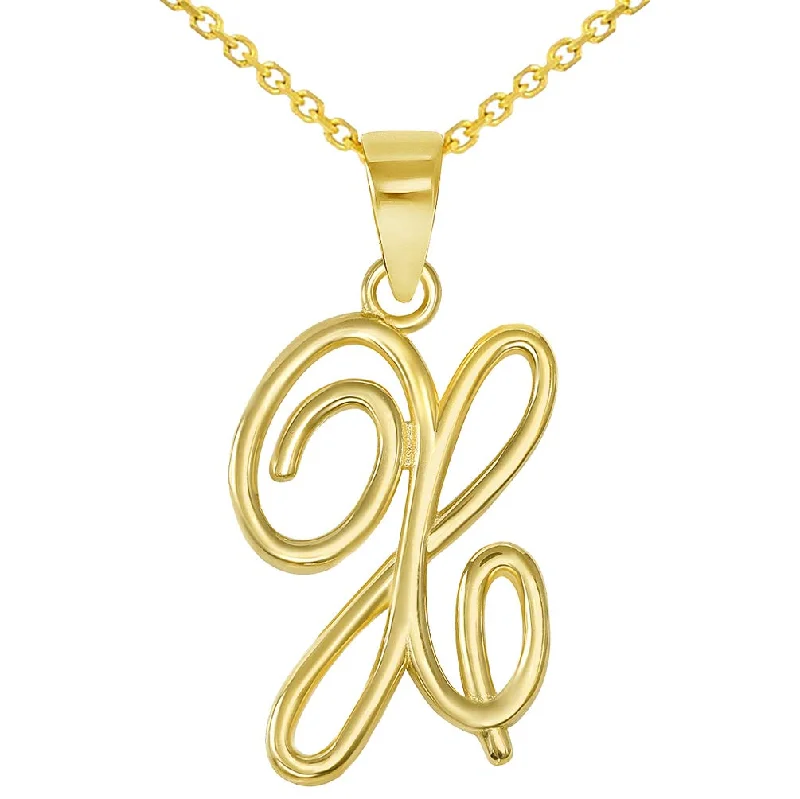 women gemstone necklaces -14k Yellow Gold Elegant Script Letter X Cursive Initial Pendant Necklace