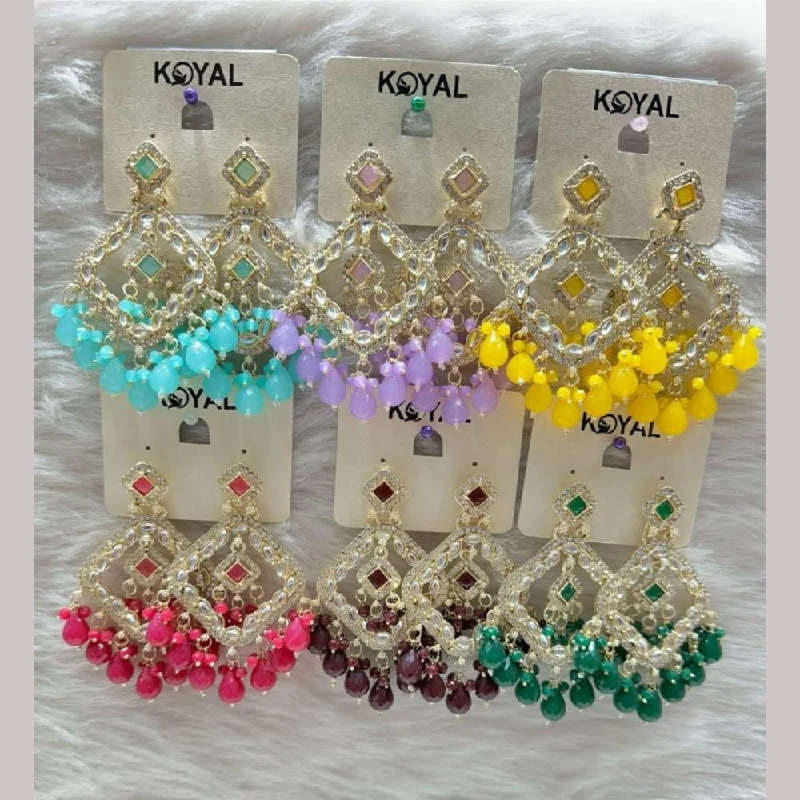 women trendy earrings -Kavita Art Gold Plated  Kundan Stone And Beads Dangler Earrings (Assorted Color 1 Piece Only)