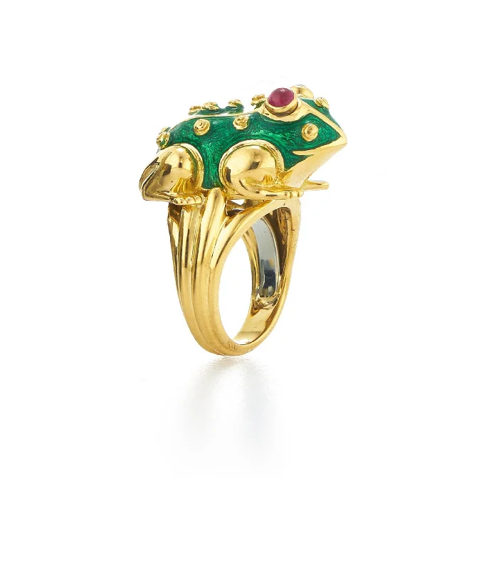 women infinity rings -Large Frog Ring, Green Enamel