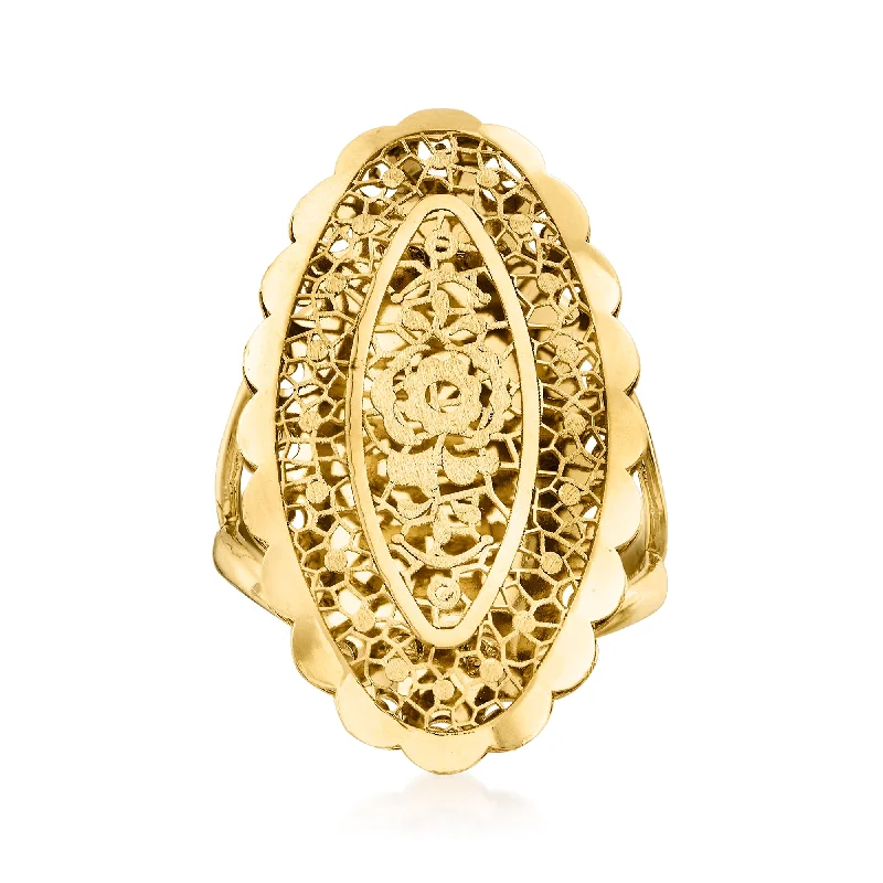 affordable halo engagement rings -Ross-Simons Italian 18kt Yellow Gold Floral Openwork Oval Ring