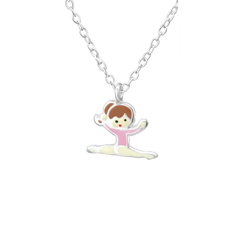 women bracelet and necklace sets -Children's Sterling Silver Gymnastics Girl Pendant Necklace