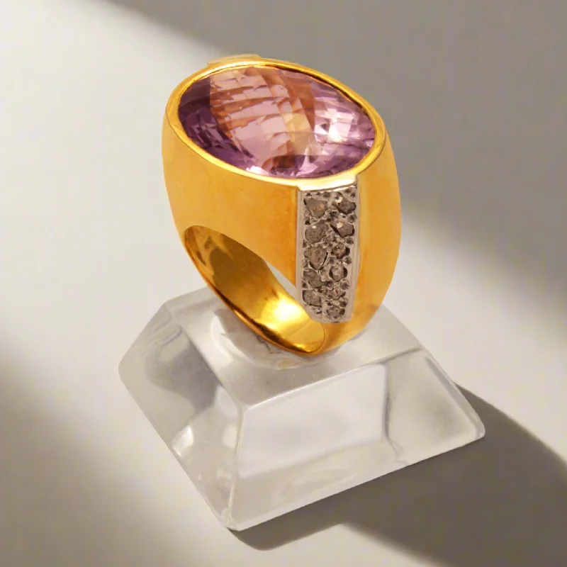 women handmade rings -Ring in Gold 18k with amethyst and diamonds (B-88)