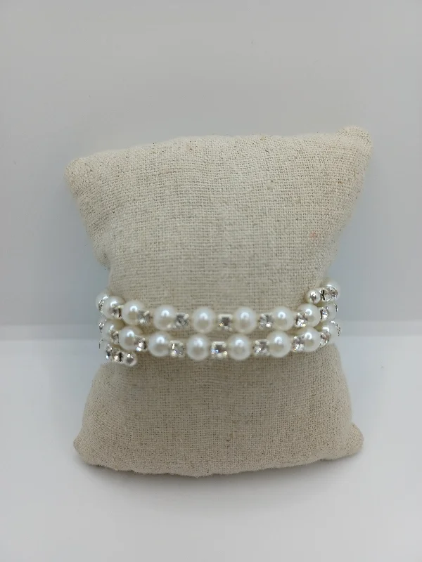 women cuff bracelets -Pearl & White Rhinestone Coil Bracelet