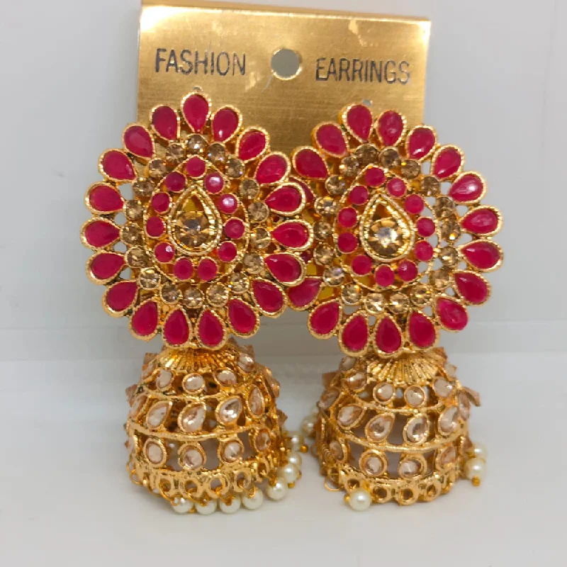 women bohemian stud earrings -Khushboo Jewellers Gold Plated Pota Stone And Pearls Jhumkis Earrings