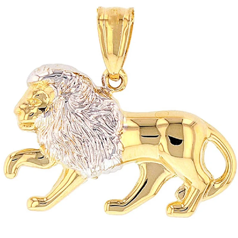 women luxury gold necklaces -High Polish 14k Gold Lion Pendant Leo Zodiac Sign Charm