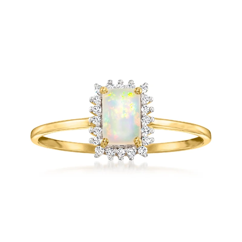 double band engagement rings -Ross-Simons Opal Ring With Diamonds in 14kt Yellow Gold