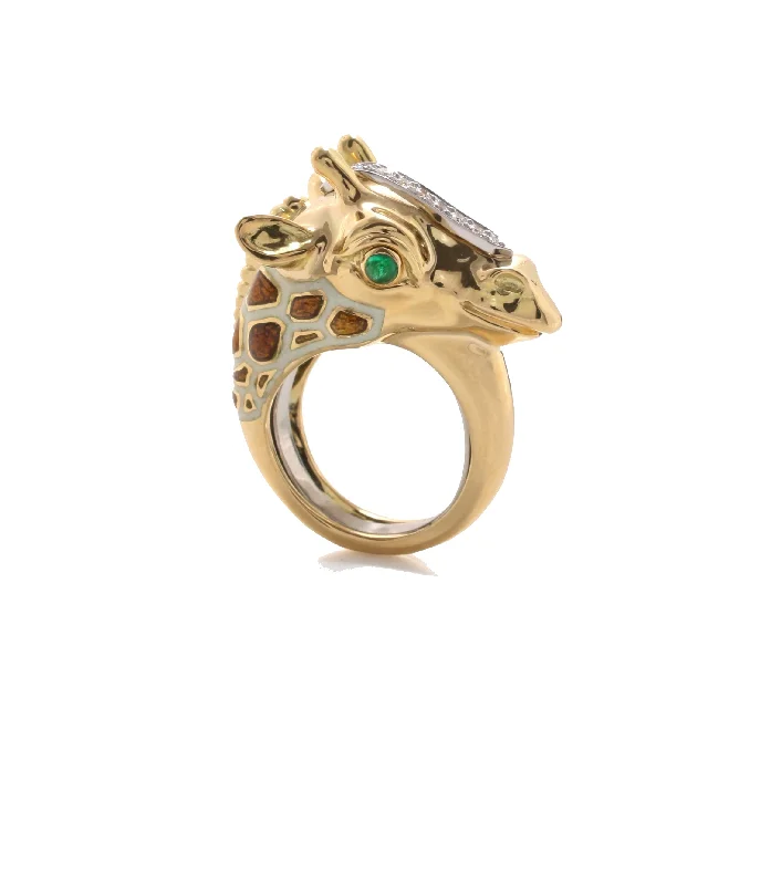 women platinum rings -Giraffe Ring, Emerald Eyes