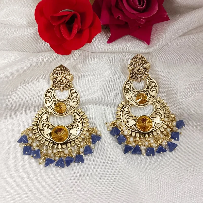 women diamond drop earrings -Bhavi Crystal Stone Gold Plated Dangler Earrings