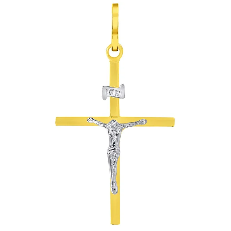 women minimalist necklaces -14k Two-Tone Gold Simple Catholic INRI Jesus Crucifix Pendant