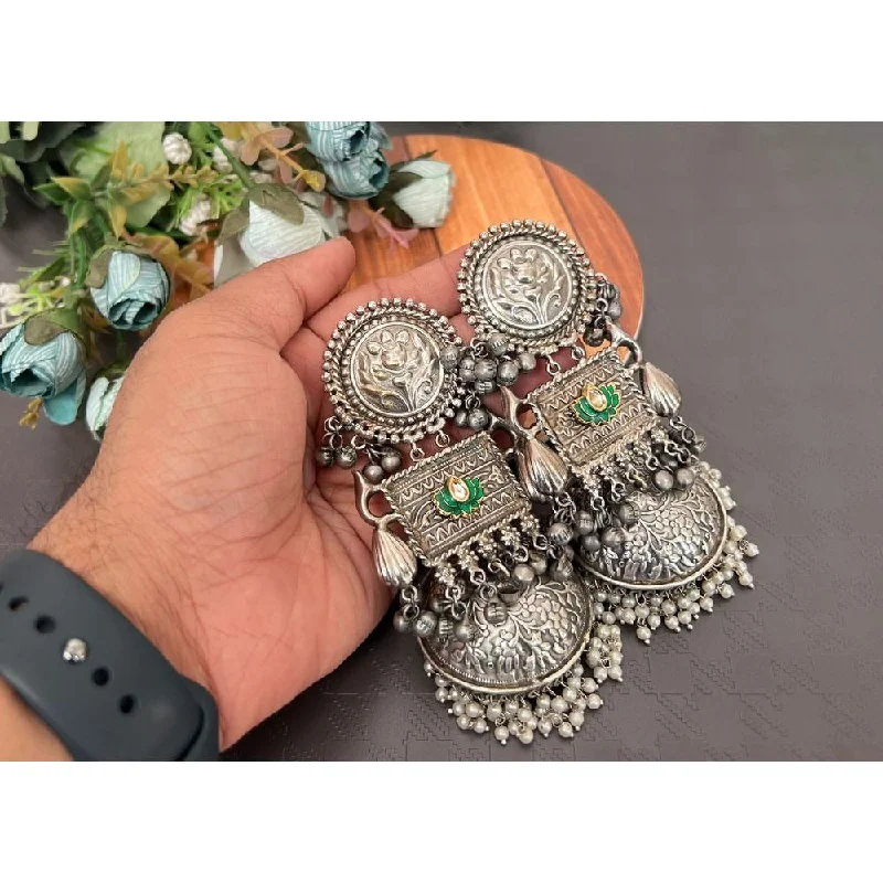 women hoop and stud earrings -Akruti Collection Oxidised Plated Jhumki Earrings