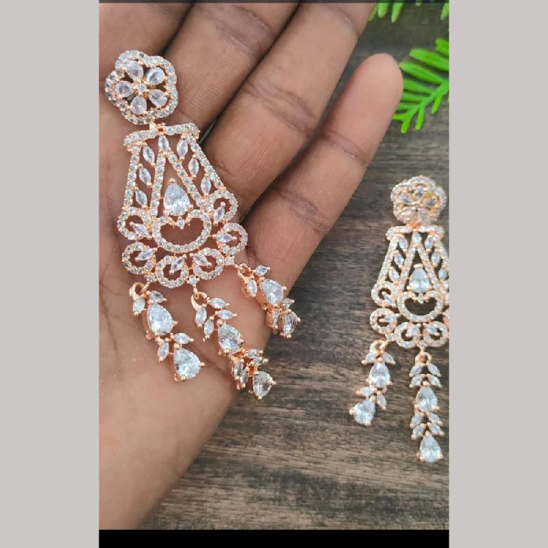 women art deco earrings -Manisha Jewellery Rose Gold Plated AD Stone Dangler Earrings