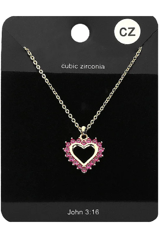 women golden flower necklaces -Red CZ Paved Open Heart Pendant Necklace