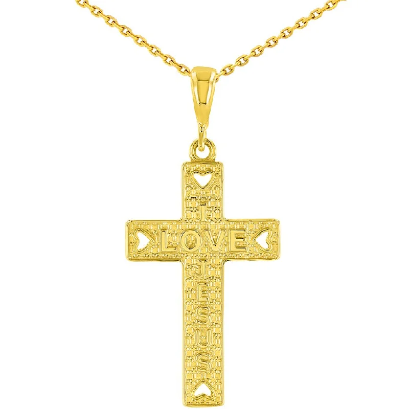 women butterfly necklaces -14K Yellow Gold I Love Jesus Cross Charm Pendant Necklace