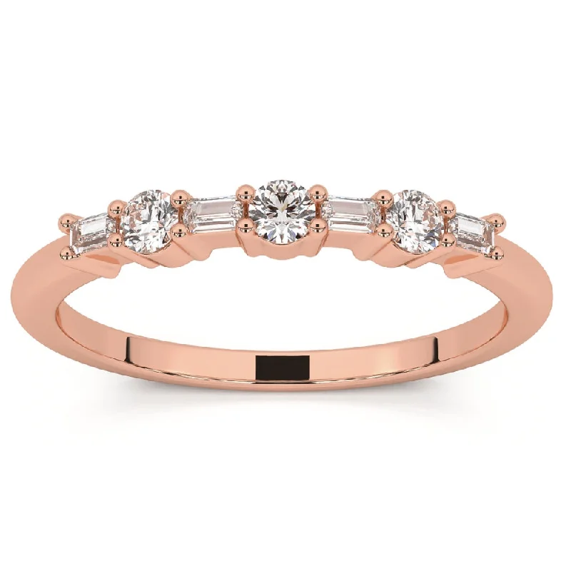 affordable princess cut engagement rings -1/4Ct Baguette & Round Diamond Wedding Ring Stackable Band 14k Gold Lab Grown