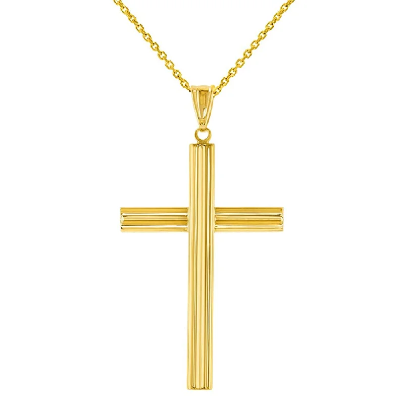 women infinity loop necklaces -14K Yellow Gold Plain Religious Cross Pendant Necklace