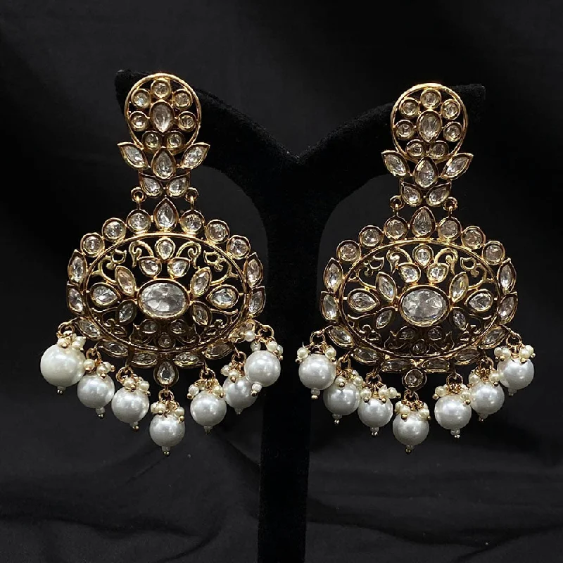 women birthstone earrings -Royal Kundan Jewellery Gold Plated Kundan Pearls Dangler Earrings