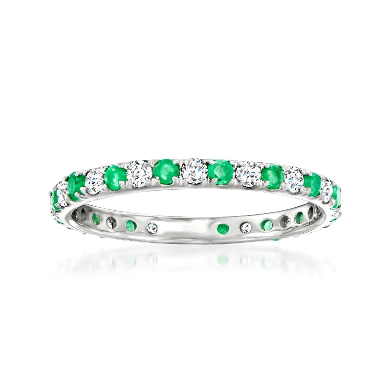 platinum diamond engagement rings -Ross-Simons Emerald and . Diamond Eternity Band in 14kt White Gold