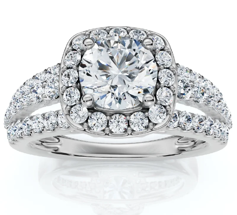 handpicked engagement rings -F/VS 1.50Ct Multi Row Diamond Cushion Halo Engagement Ring 14k Gold Lab Grown