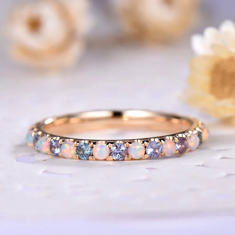 platinum diamond engagement rings -Opal Wedding Band Color Change Alexandrite Engagement Ring 925 Sterling Silver Yellow Gold Full Eternity Bridal Stacking Ring Women