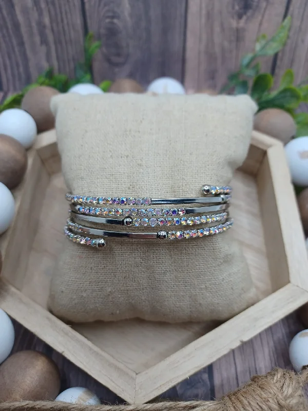 women oversized bangles -Silver Coil Bracelet w/ Mermaid Rhinestones