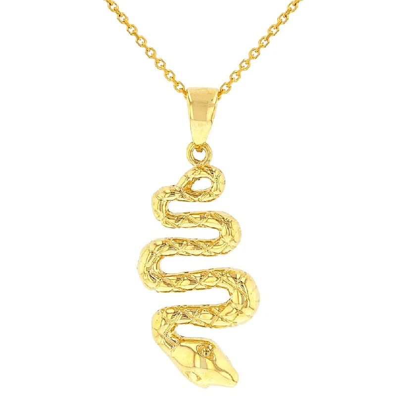 women pendant choker necklaces -14K Yellow Gold Polished Snake Charm Animal Pendant Necklace