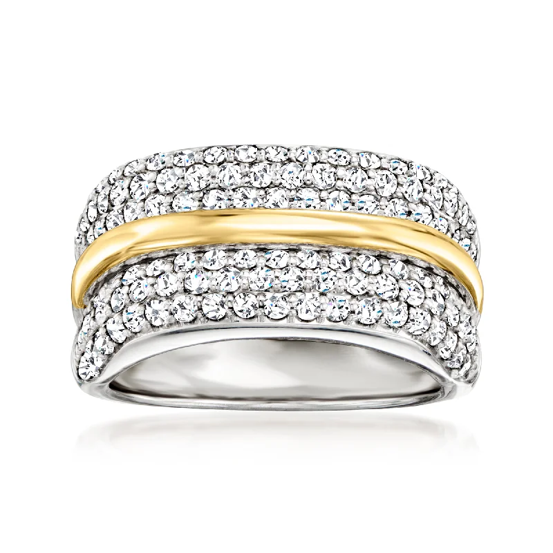 platinum diamond engagement rings -Ross-Simons Pave Diamond Ring in Sterling Silver With 14kt Yellow Gold