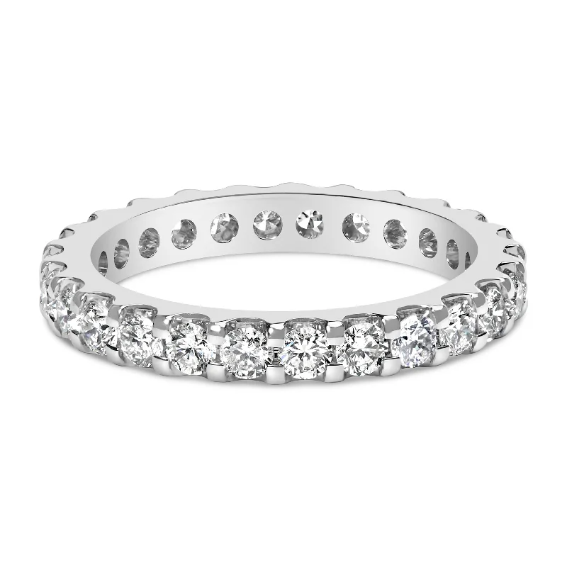 affordable diamond engagement rings -14K White Gold Shared Prong Set Round Diamond Eternity Band Ring