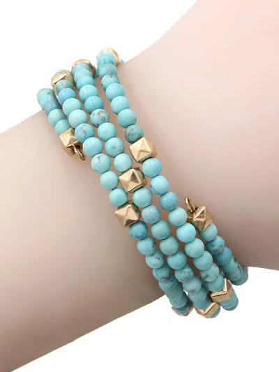 women stacking charm bracelets -Turquoise Coil Bracelet