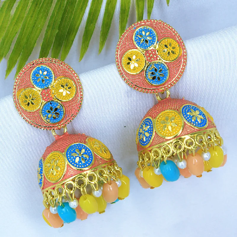 women cubic zirconia earrings -Mahavir Gold Plated Meenakari Jhumki Earrings