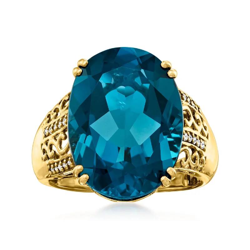 handpicked engagement rings -Ross-Simons London Blue Topaz Ring With . Diamonds in 14kt Yellow Gold