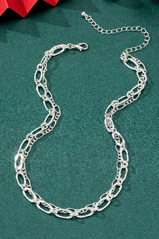 women choker necklaces -Chunky Silver Link And Delicate Chain Layer Necklace