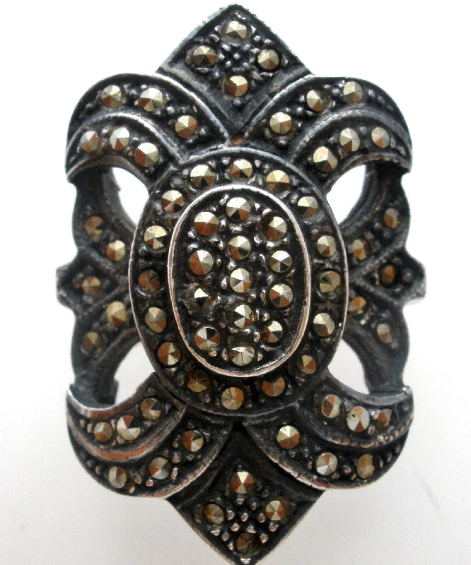 women silver rings -Sterling Silver Marcasite Ring Size 5.5