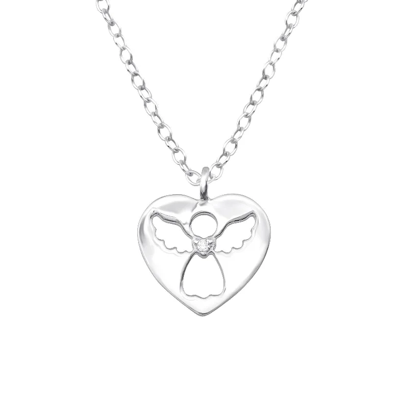 women infinity diamond necklaces -Children's Sterling Silver Angel Heart Pendant Necklace