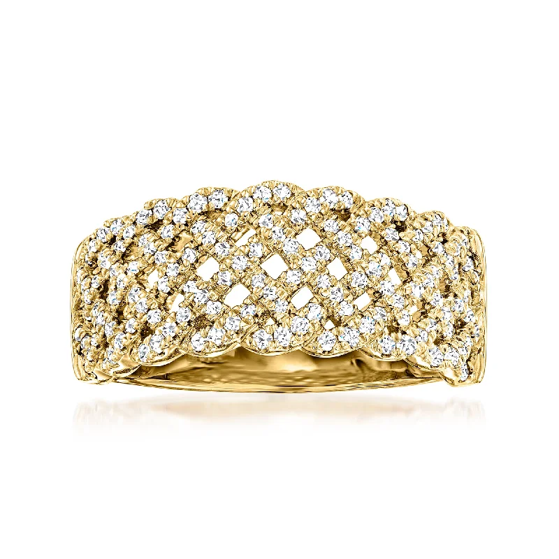 custom engraved engagement rings -Ross-Simons Diamond Basketweave Ring in 14kt Yellow Gold