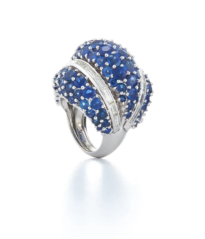 women halo diamond rings -Triple Dome Ring, Sapphire