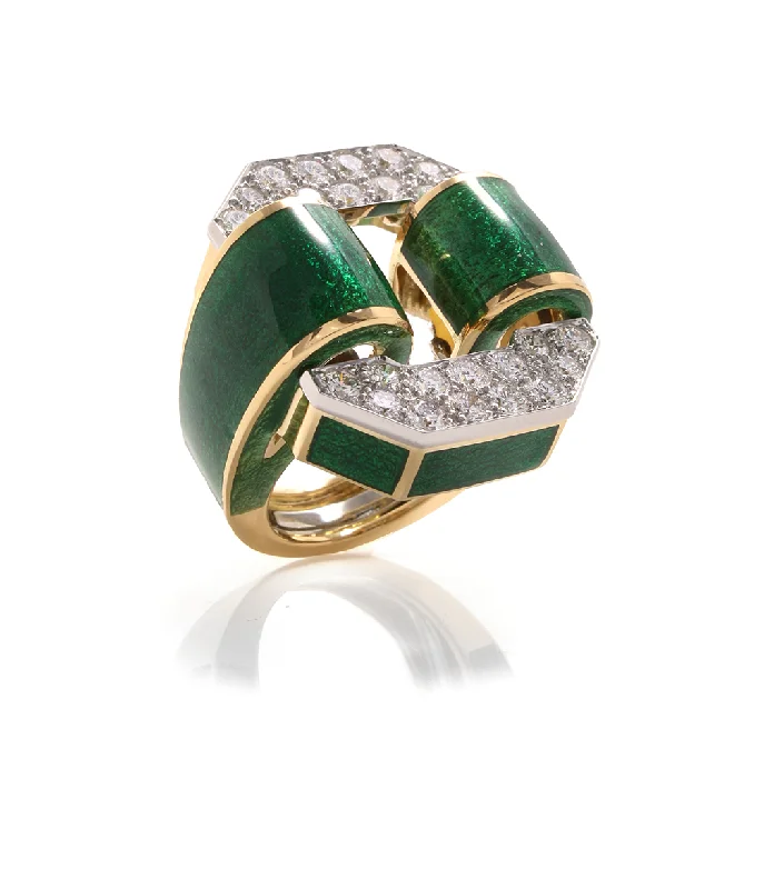 women stackable gemstone rings -Tire Ring, Green Enamel