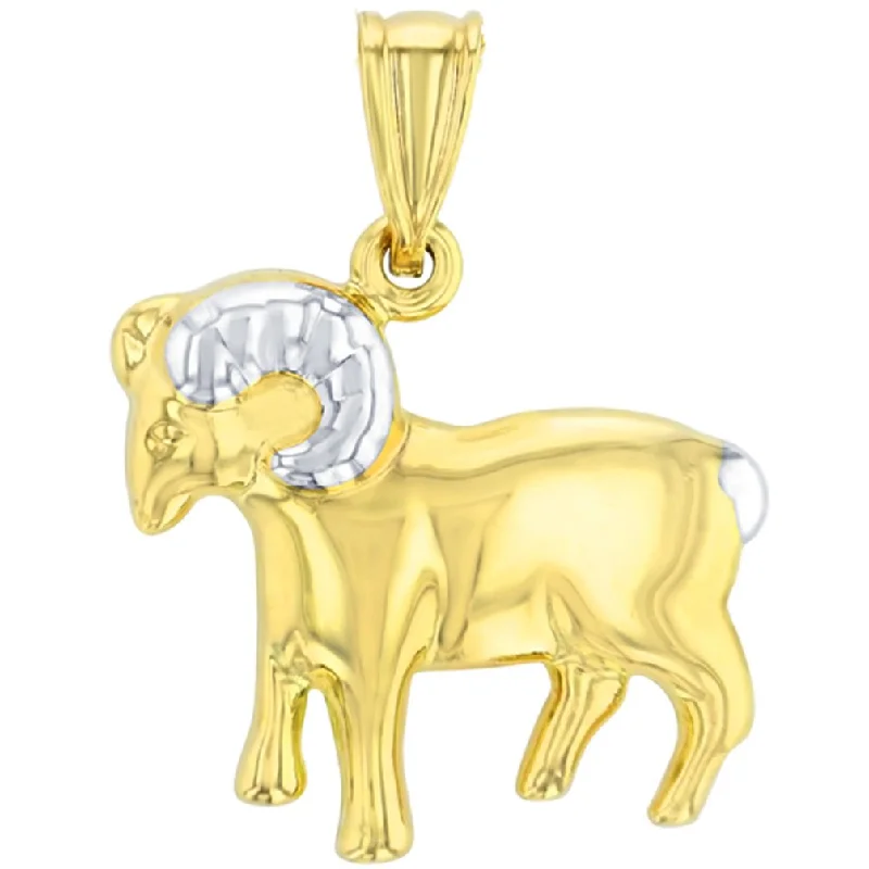 women layered necklaces -High Polish 14K Gold Ram Pendant Aries Zodiac Sign Charm - Yellow Gold