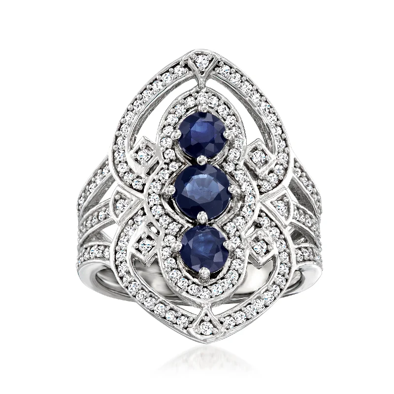 men engagement rings -Ross-Simons Sapphire and . Diamond Ring in Sterling Silver