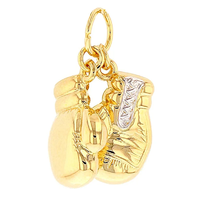 women pearl pendant necklaces -JewelryAmerica High Polish 14k Yellow Gold 3D Boxing Gloves Charm Sports Pendant