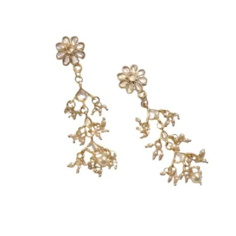 women star-shaped earrings -SNERA Gold Plated Kundan Stone And Pearl Dangler Earrings