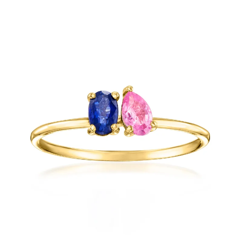 blue sapphire engagement rings -RS Pure by Ross-Simons Blue and Pink Sapphire Toi Et Moi Ring in 14kt Yellow Gold