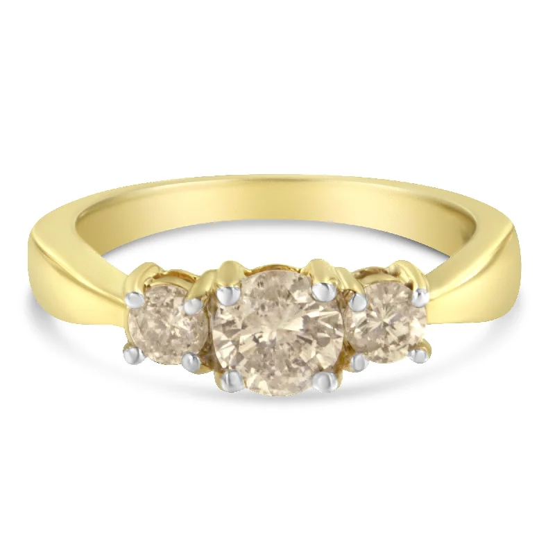 affordable solitaire engagement rings -10K Yellow Gold Three Stone Diamond Band Ring