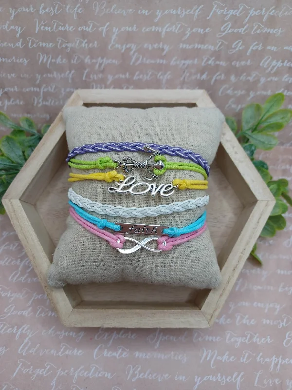 women stacking bracelets -Faith, Hope, & Love Multi-Strand Bracelet/Anklet