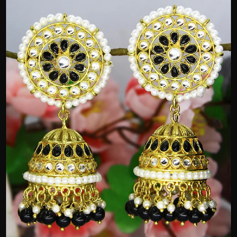 women sterling silver earrings -Mahavir Gold Plated Kundan And Pearl Designer Jhumki Earrings