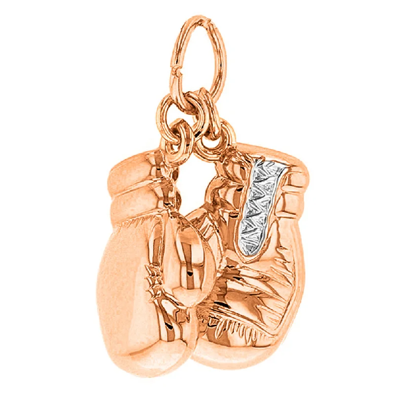 women crystal necklaces -High Polish 14k Rose Gold 3D Boxing Gloves Charm Sports Pendant