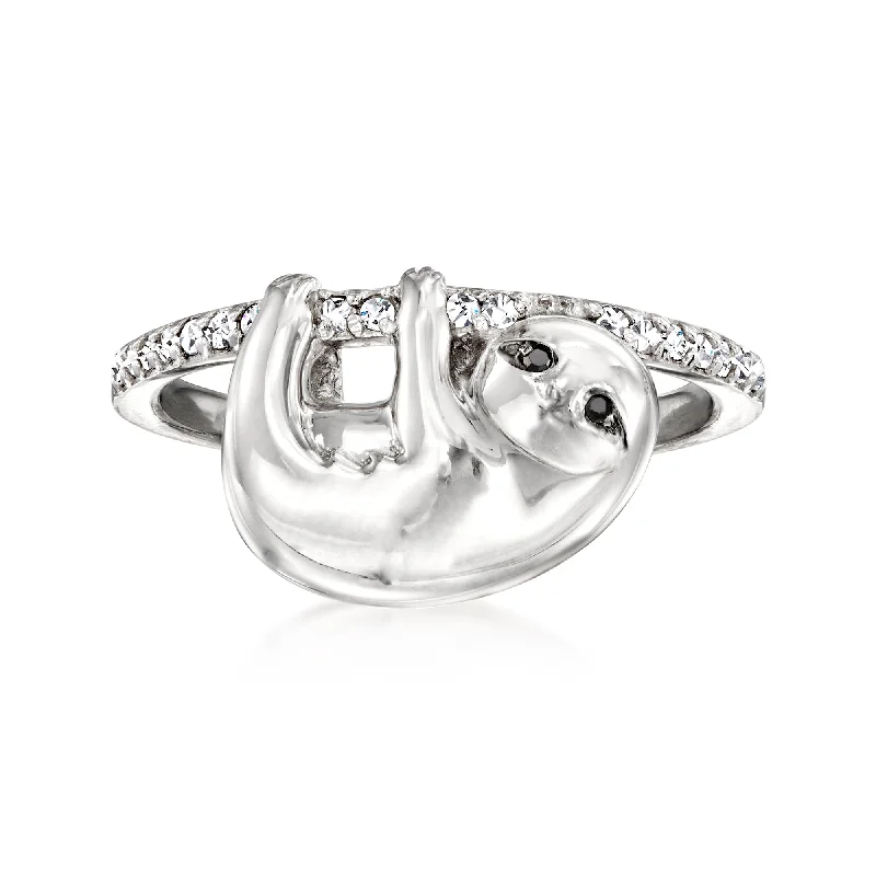 elegant engagement rings -Ross-Simons Black and White Diamond Sloth Ring in Sterling Silver