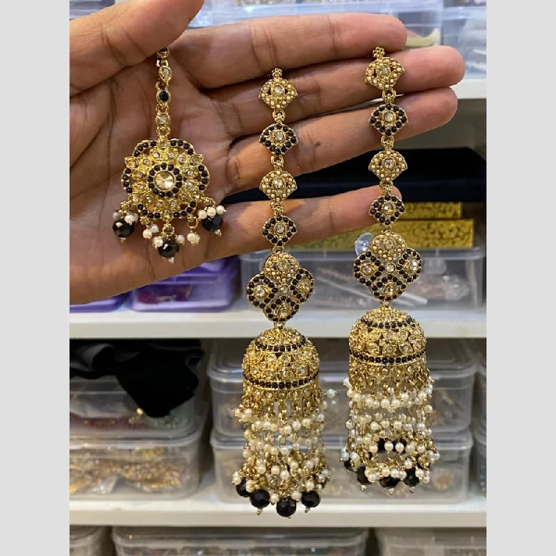 women chic earrings -Hira Collections Gold Plated Pearl Jhumki Earrings With Maangtikka